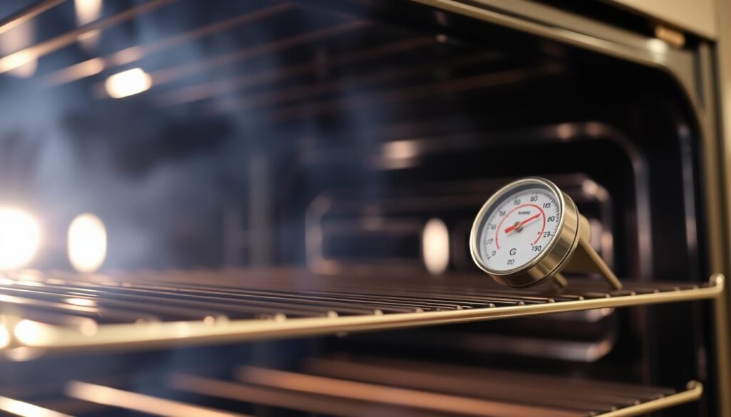 Image of an oven thermometer in a home oven