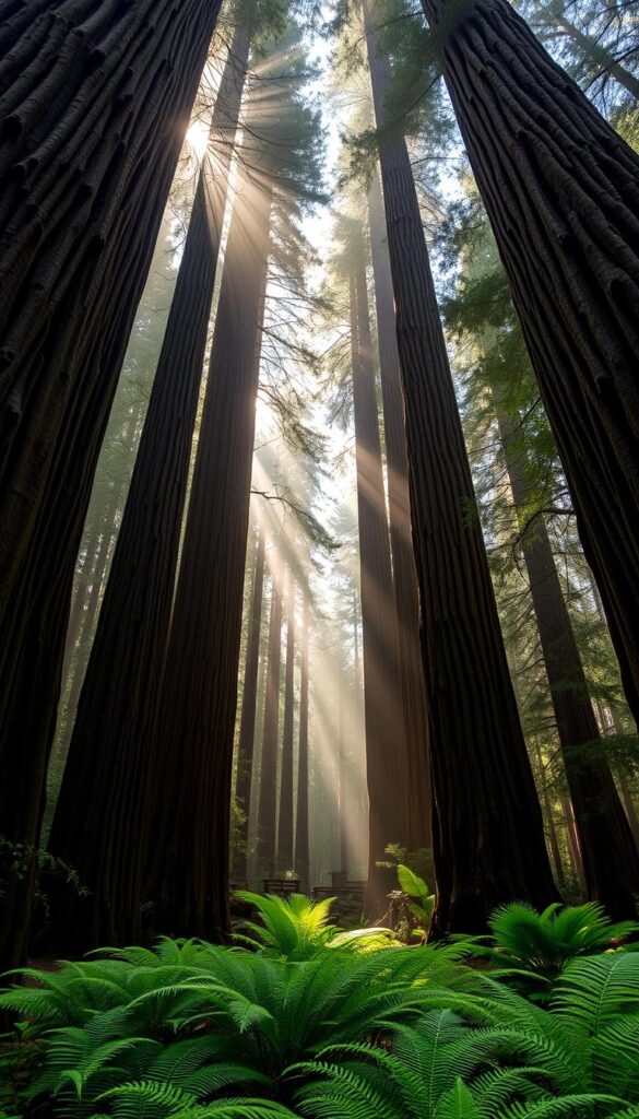 Ancient redwood trees in Redwood National Park, one of America's most stunning national parks Ancient redwood trees in Redwood National Park, one of America's most stunning national parks