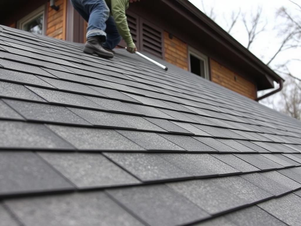 Architectural shingles being installed on Chicago home Architectural shingles being installed on Chicago home