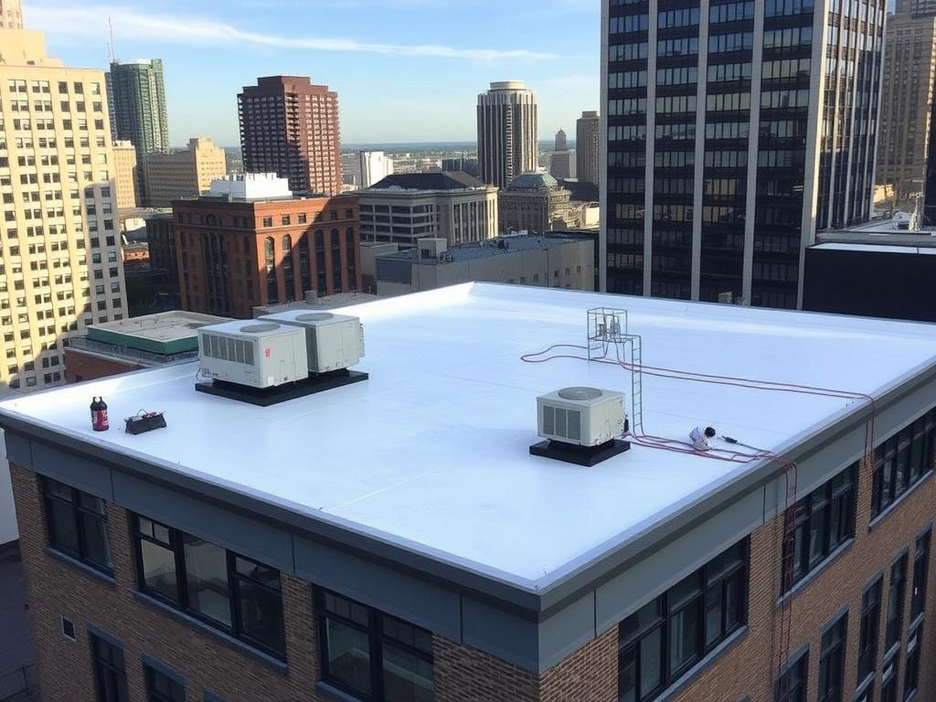 Chicago commercial building with newly installed flat roofing system