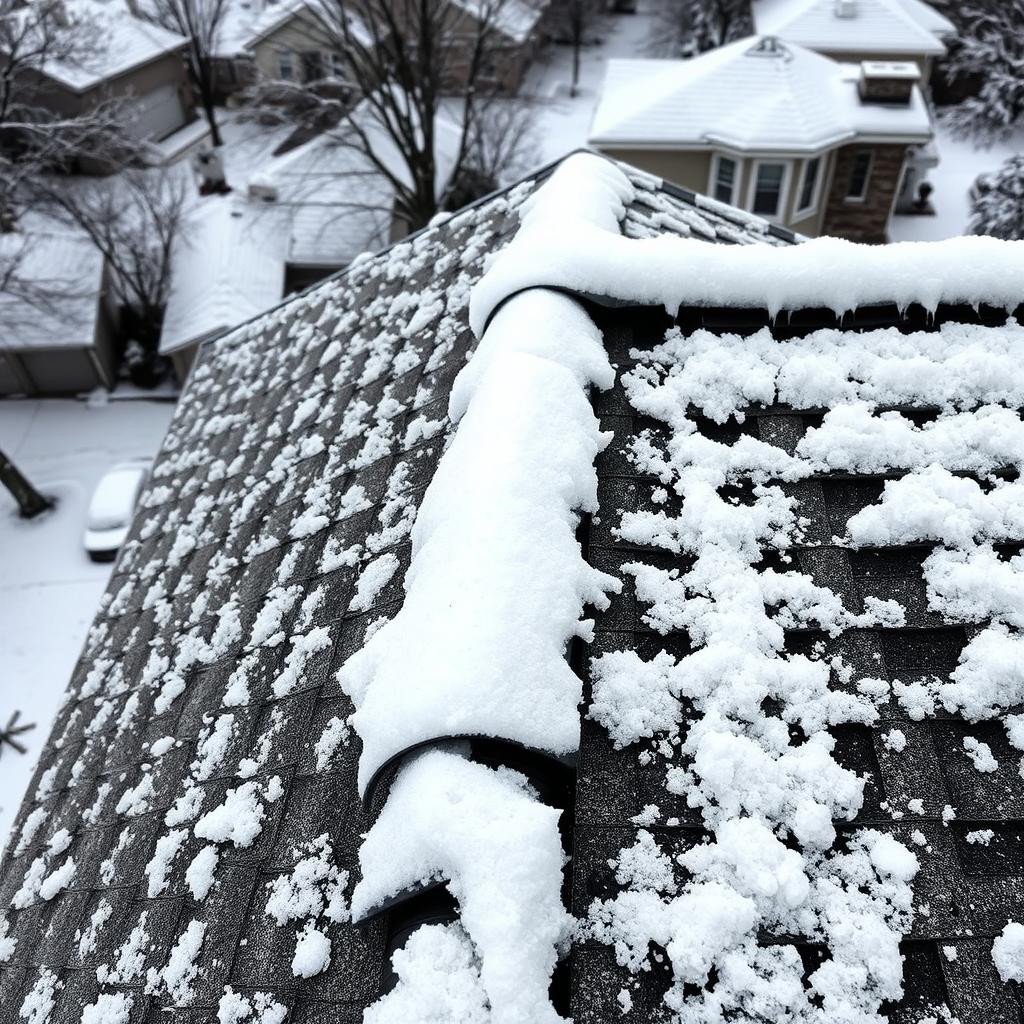 Chicago winter snow on residential roof Chicago winter snow on residential roof