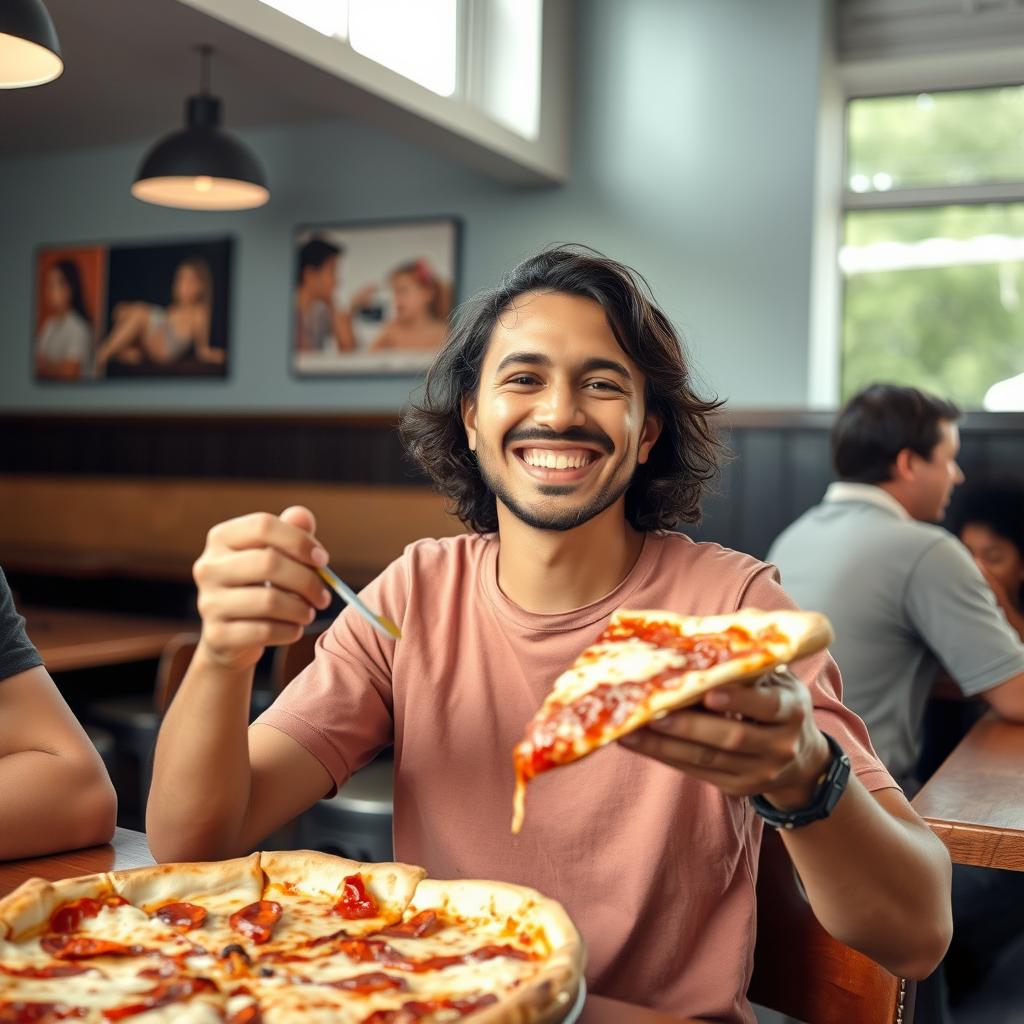 Cliente satisfeito com nossa Pizza em Toronto Cliente satisfeito com nossa Pizza em Toronto