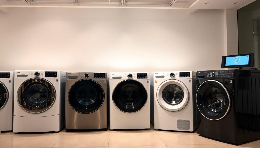 Collection of top 10 washing machines in 2025 arranged in a showroom Collection of top 10 washing machines in 2025 arranged in a showroom