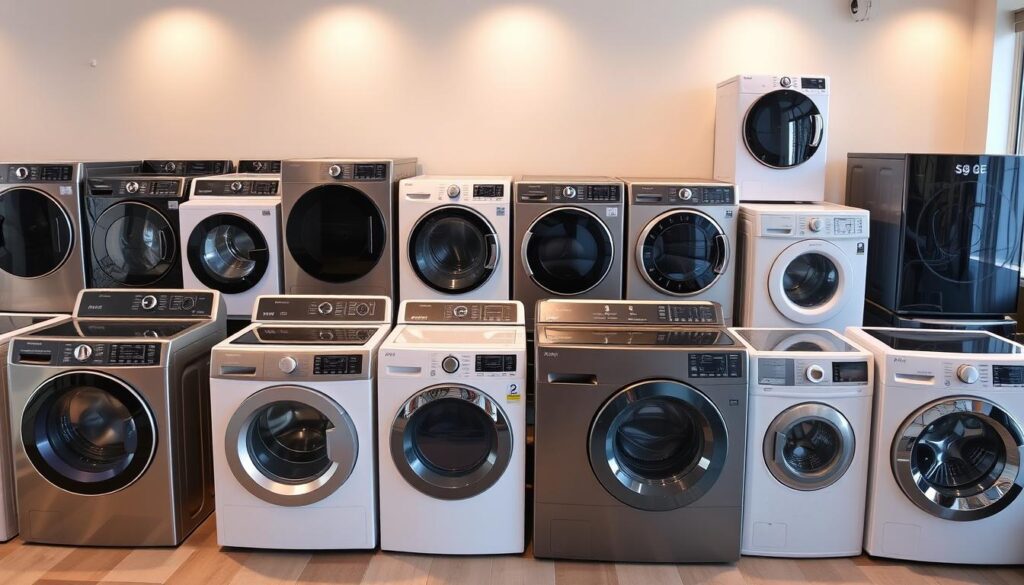 Collection of top 10 washing machines in 2025 arranged in a showroom setting Collection of top 10 washing machines in 2025 arranged in a showroom setting
