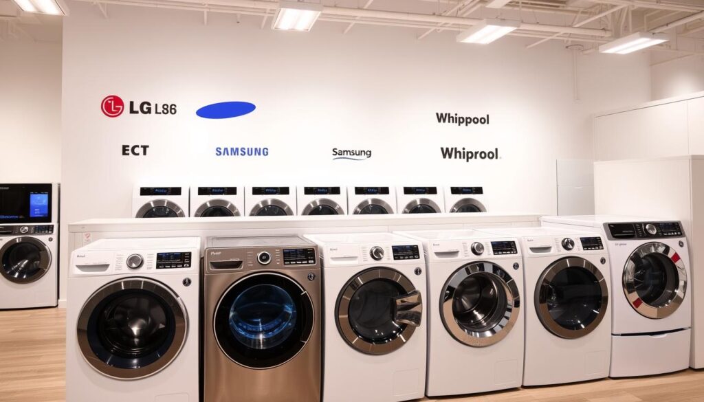 Collection of top 10 washing machines in 2025 arranged in a showroom setting Collection of top 10 washing machines in 2025 arranged in a showroom setting