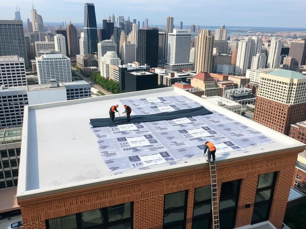 Commercial flat roof installation in Chicago Commercial flat roof installation in Chicago