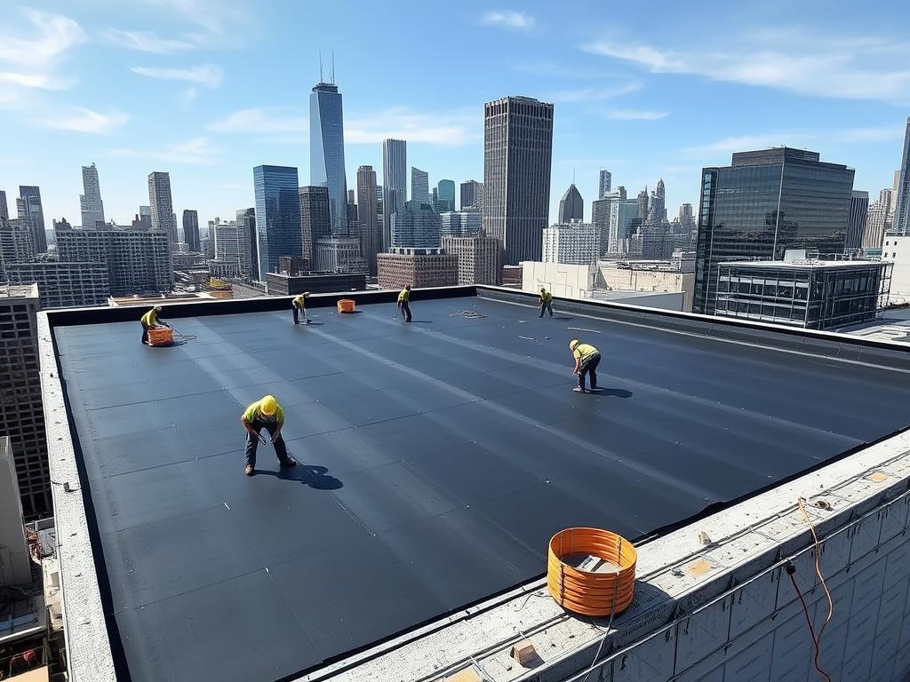 Commercial flat roofing project in downtown Chicago Commercial flat roofing project in downtown Chicago