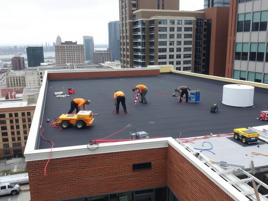 Commercial roofing project in Chicago business district Commercial roofing project in Chicago business district
