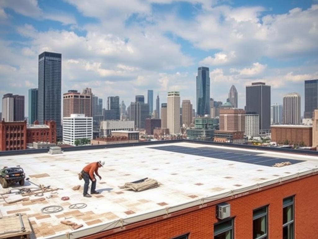 Commercial roofing project in Chicago downtown area Commercial roofing project in Chicago downtown area
