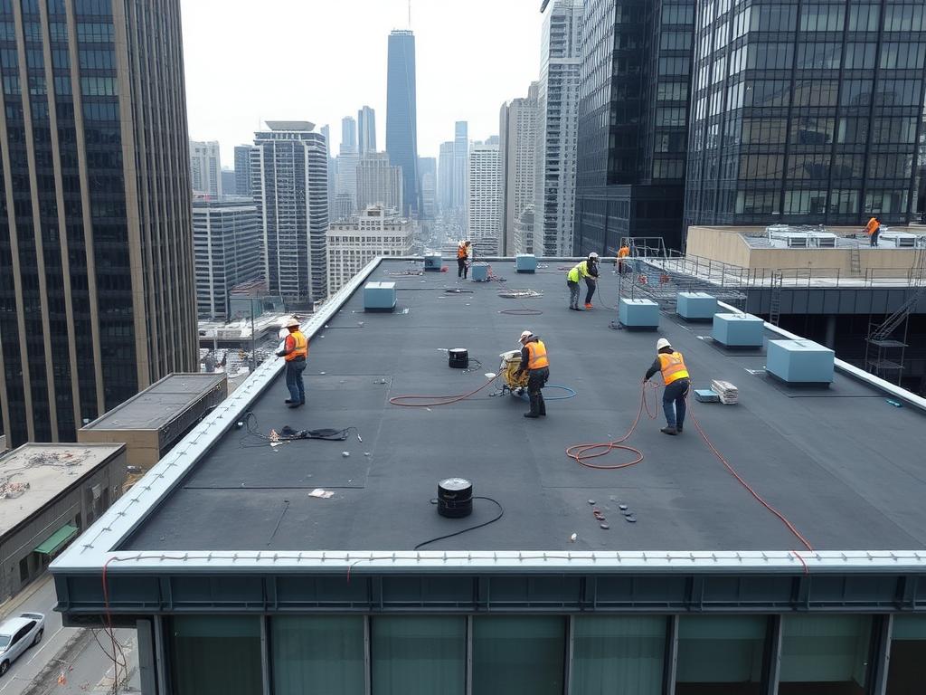 Commercial roofing project in Chicago downtown Commercial roofing project in Chicago downtown