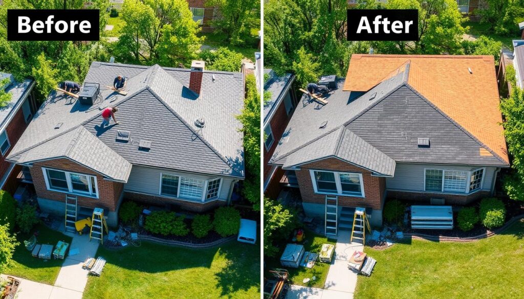 Complete roof replacement process on Chicago home Complete roof replacement process on Chicago home