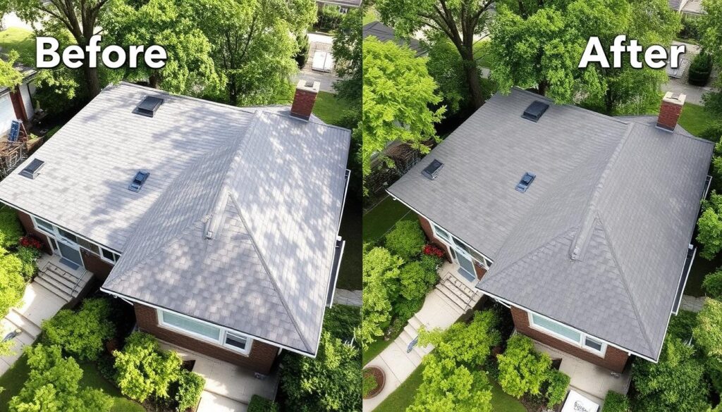 Completed roofing project in Chicago neighborhood showing quality workmanship