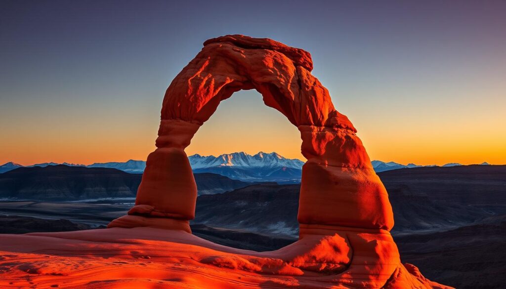 Delicate Arch at sunset, Arches National Park, one of America's most stunning national parks Delicate Arch at sunset, Arches National Park, one of America's most stunning national parks