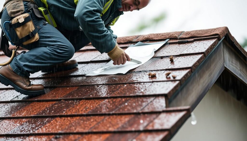 Emergency roof leak repair in Chicago during rainy weather Emergency roof leak repair in Chicago during rainy weather