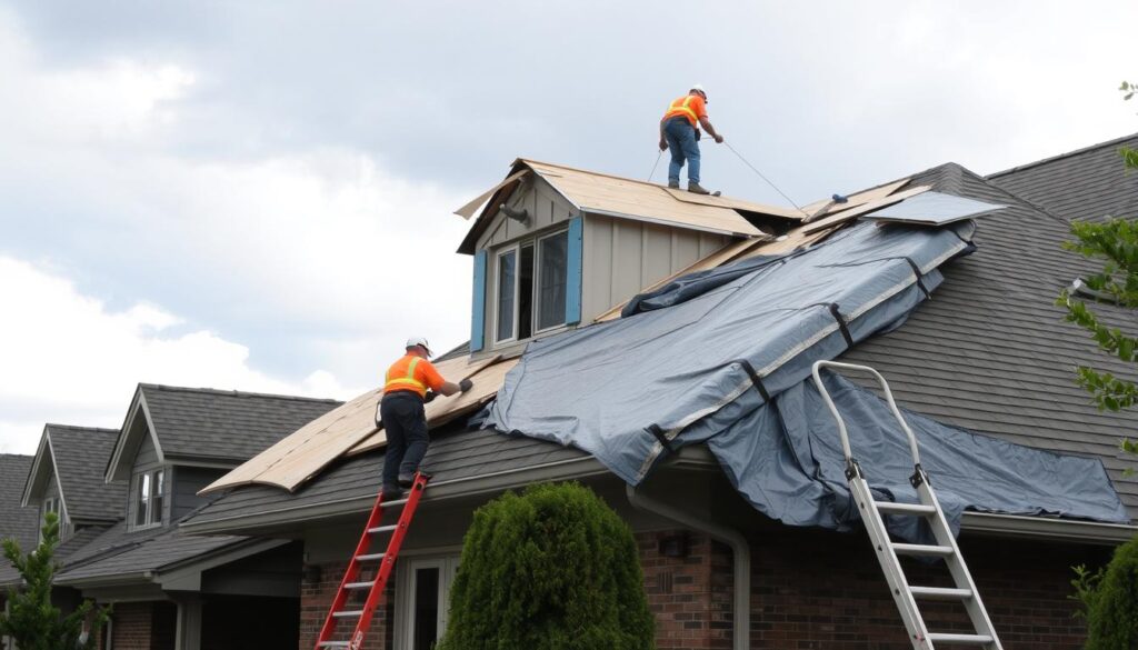 Emergency roof repair after storm damage in Chicago