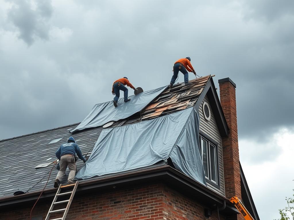 Emergency roof repair in Chicago after storm damage Emergency roof repair in Chicago after storm damage