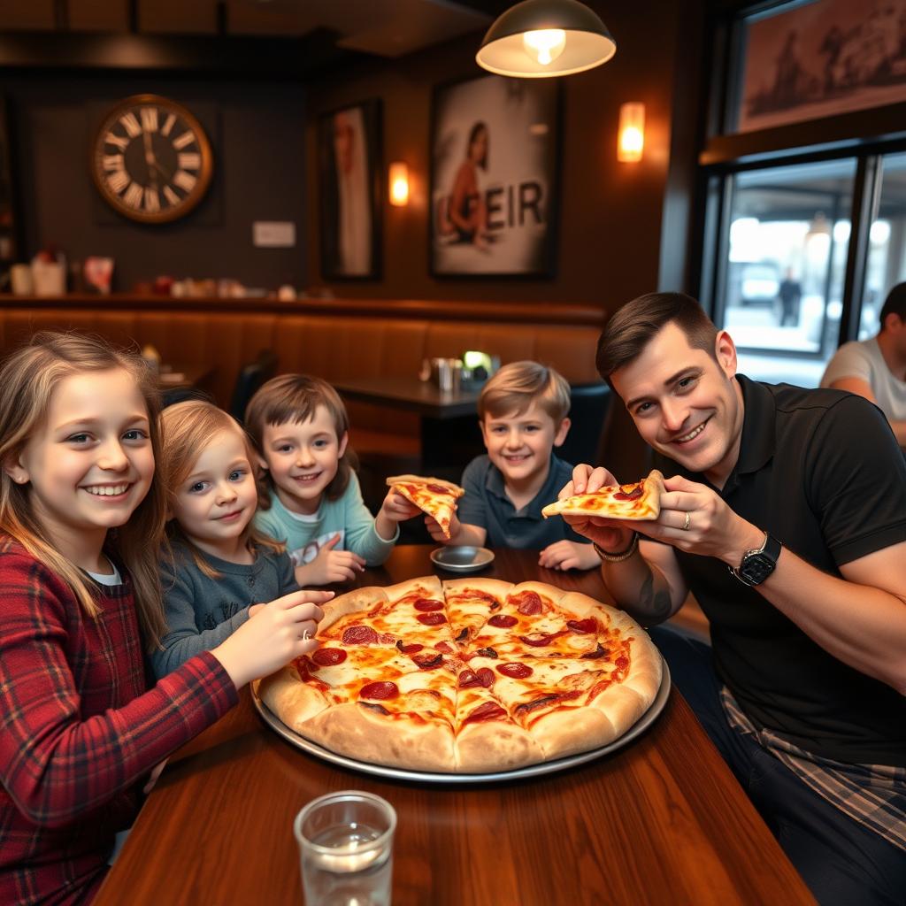 Família desfrutando de Pizza em Toronto Família desfrutando de Pizza em Toronto