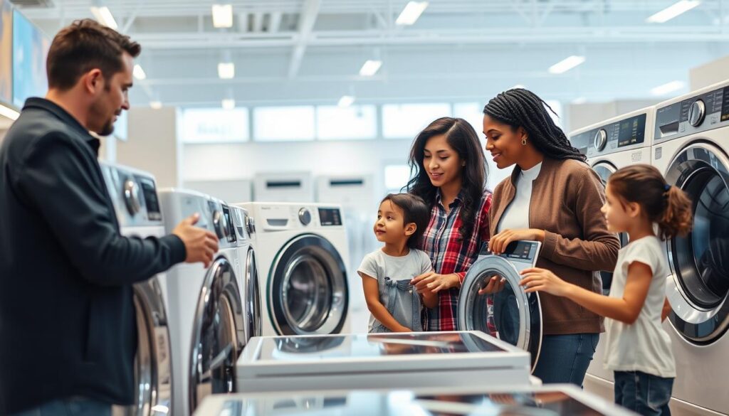Family selecting a washing machine from the top 10 washing machines in 2025 at an appliance store Family selecting a washing machine from the top 10 washing machines in 2025 at an appliance store