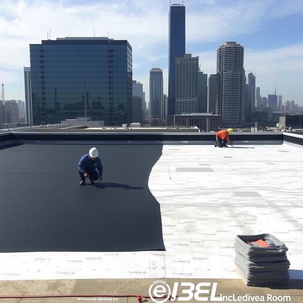 Flat roofing installation for Chicago commercial building Flat roofing installation for Chicago commercial building