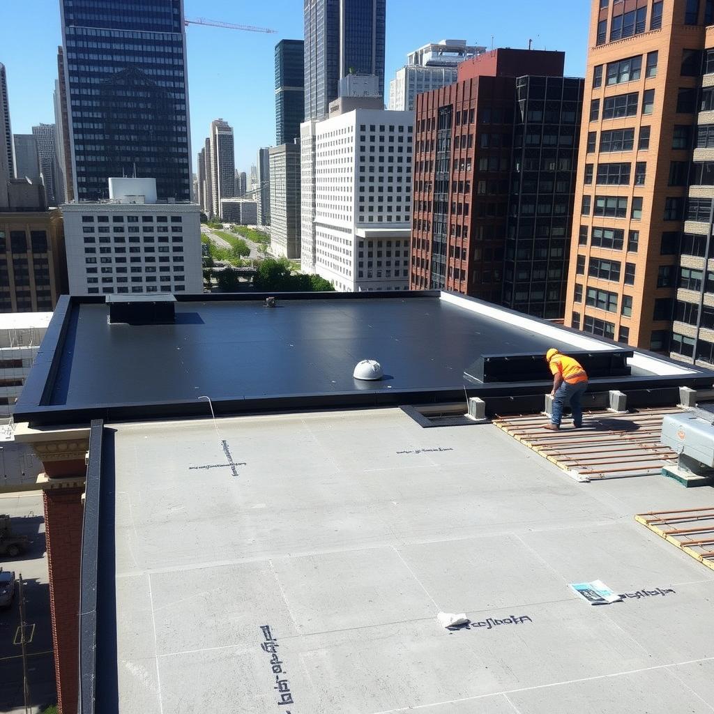 Flat roofing system for Chicago building Flat roofing system for Chicago building