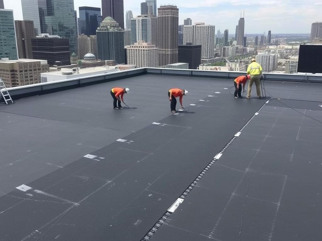 Flat roofing system for Chicago commercial building Flat roofing system for Chicago commercial building