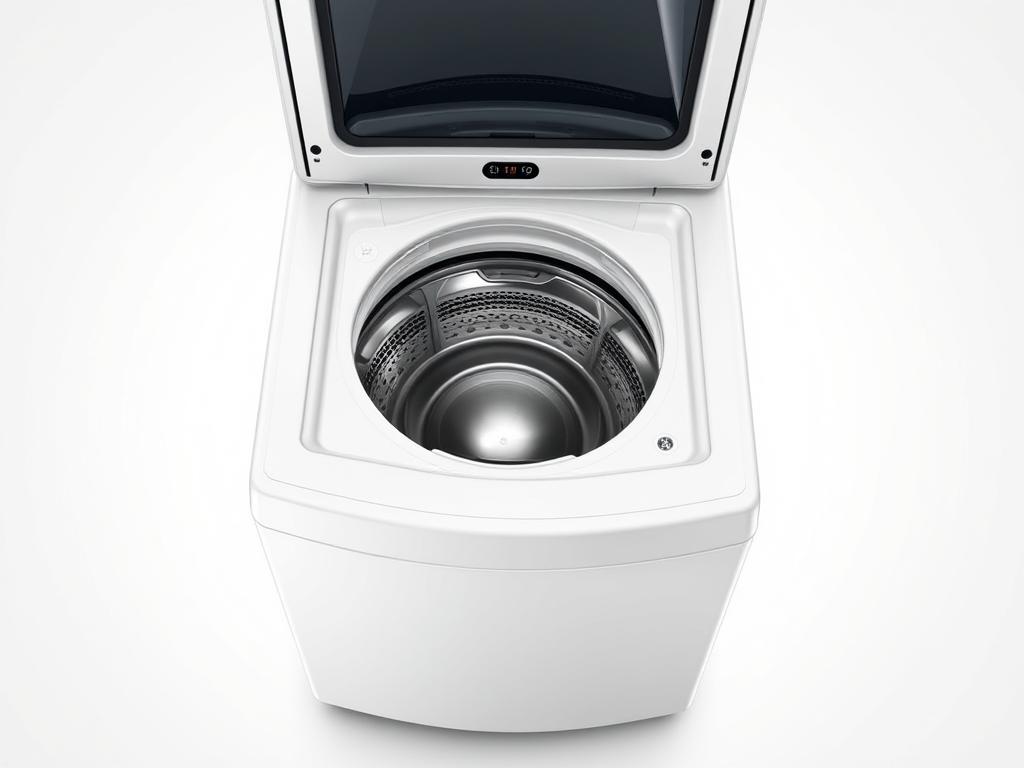 GE Profile PTW900BPTRS top-loading washing machine with its lid open showing the stainless steel drum GE Profile PTW900BPTRS top-loading washing machine with its lid open showing the stainless steel drum