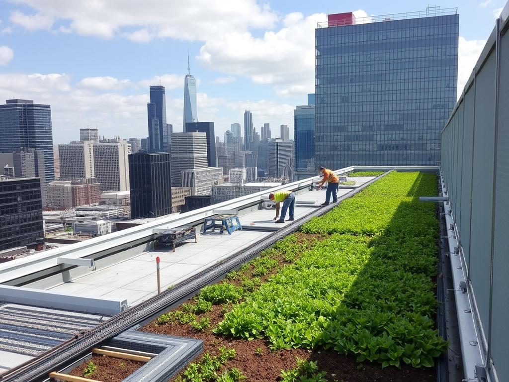 Green roofing system on Chicago building Green roofing system on Chicago building
