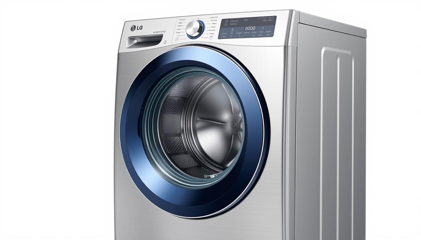 LG AI Direct Drive 9000 washing machine with sleek design and digital display