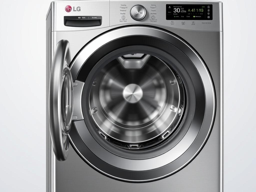 LG AI TurboWash 9000 front-load washing machine with digital display showing AI features LG AI TurboWash 9000 front-load washing machine with digital display showing AI features