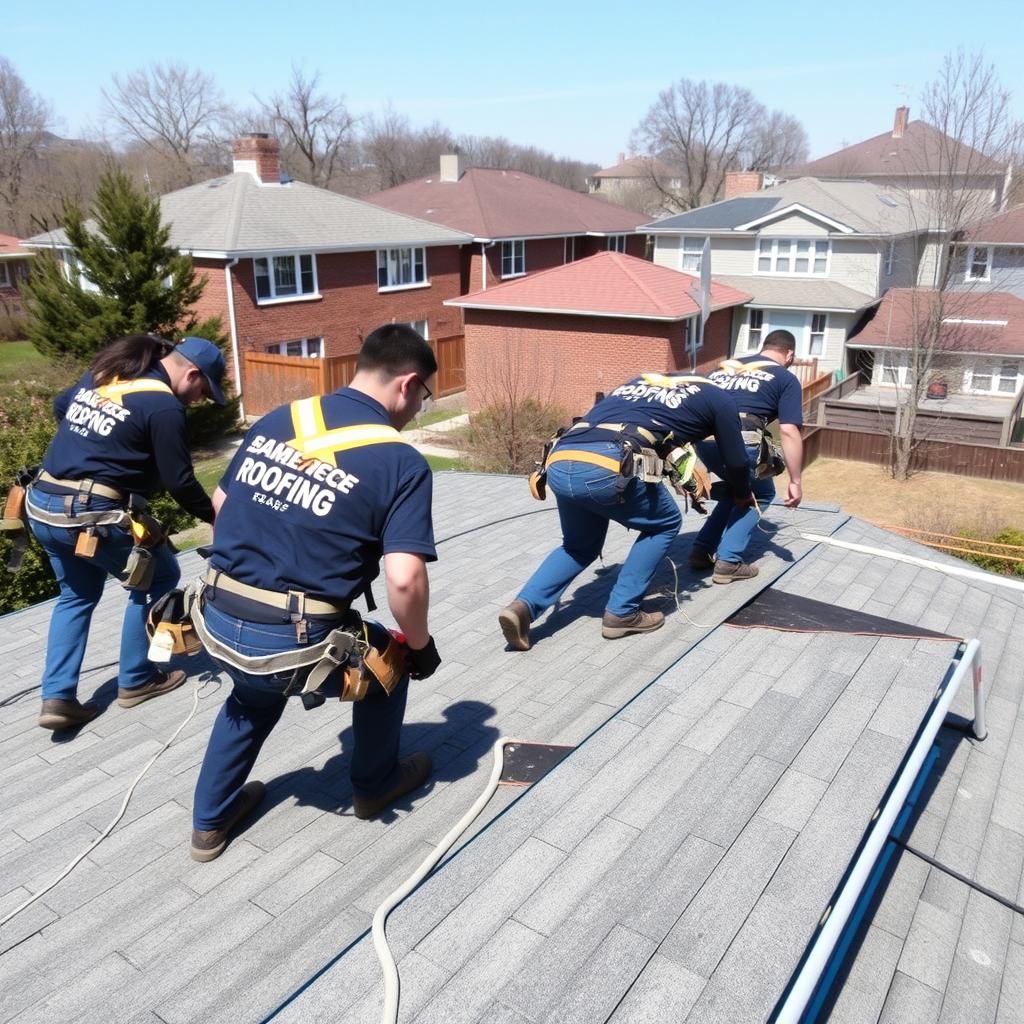 Local Chicago roofing experts working on a residential project Local Chicago roofing experts working on a residential project