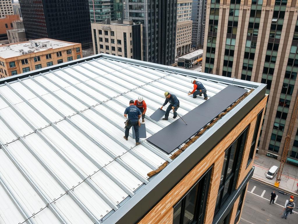 Metal roofing installation in Chicago urban area Metal roofing installation in Chicago urban area