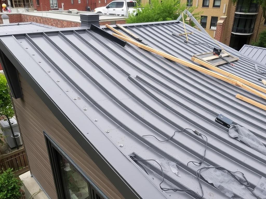 Metal roofing installation on Chicago home Metal roofing installation on Chicago home
