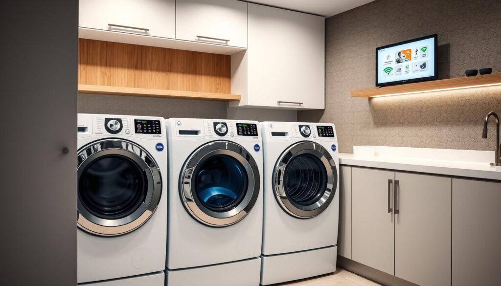 Modern laundry room with smart washing machines connected to home automation system - essential for top 10 washing machines in 2025 Modern laundry room with smart washing machines connected to home automation system - essential for top 10 washing machines in 2025
