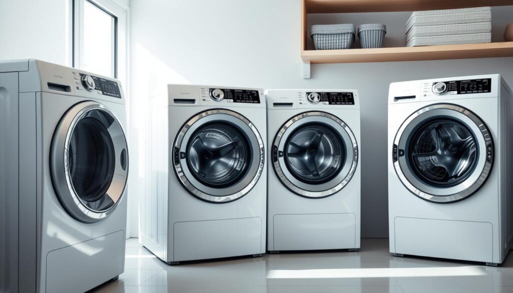 Modern washing machines showcasing top 10 washing machines in 2025 with smart displays and innovative features
