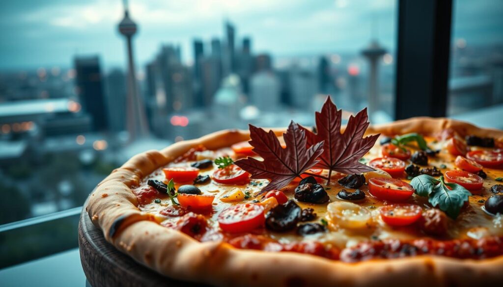 Pizza em Toronto com ingredientes canadenses e portugueses