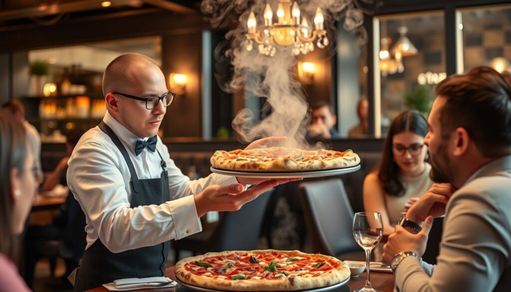 Pizza em Toronto sendo servida em restaurante elegante