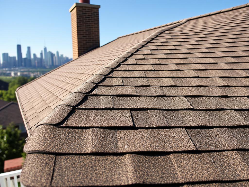 Premium architectural shingles on Chicago home with skyline view