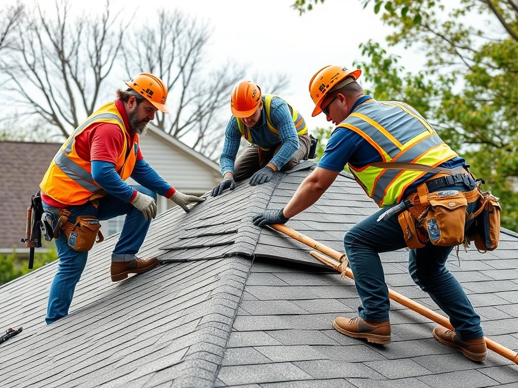 Professional Chicago roofing team working on a residential project Professional Chicago roofing team working on a residential project