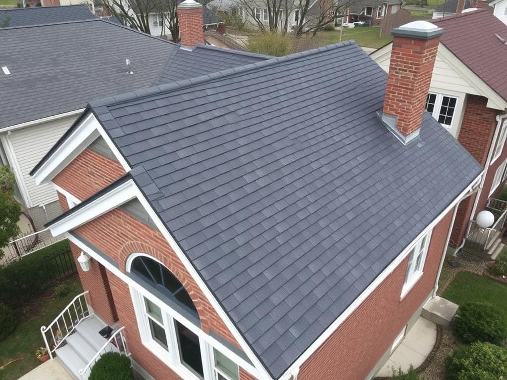 Residential asphalt shingle roof on Chicago home Residential asphalt shingle roof on Chicago home