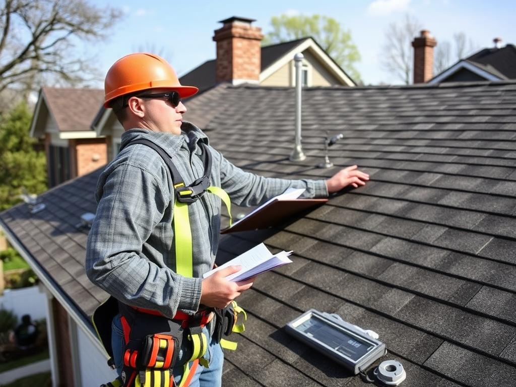 Roof inspection being performed in Chicago neighborhood Roof inspection being performed in Chicago neighborhood