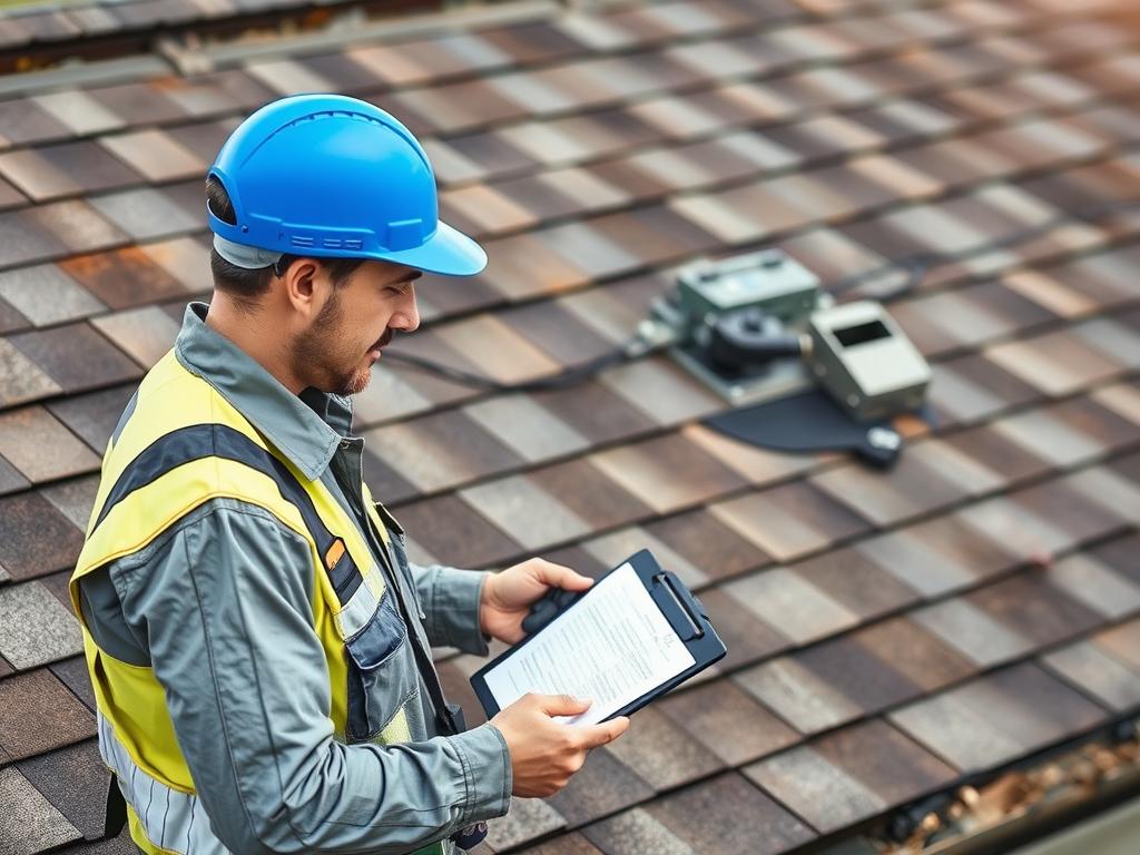 Roof maintenance in Chicago with inspector checking roof condition