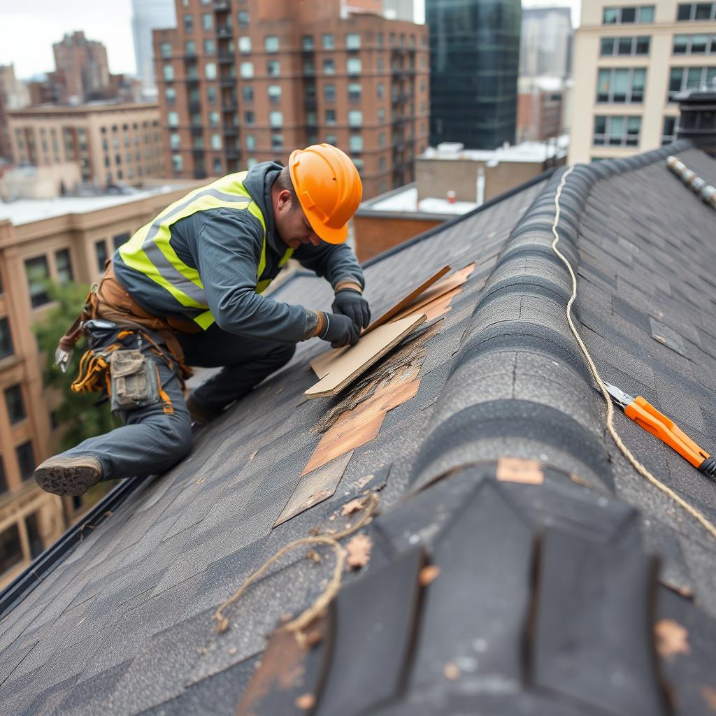 Roof repair service in Chicago addressing storm damage Roof repair service in Chicago addressing storm damage