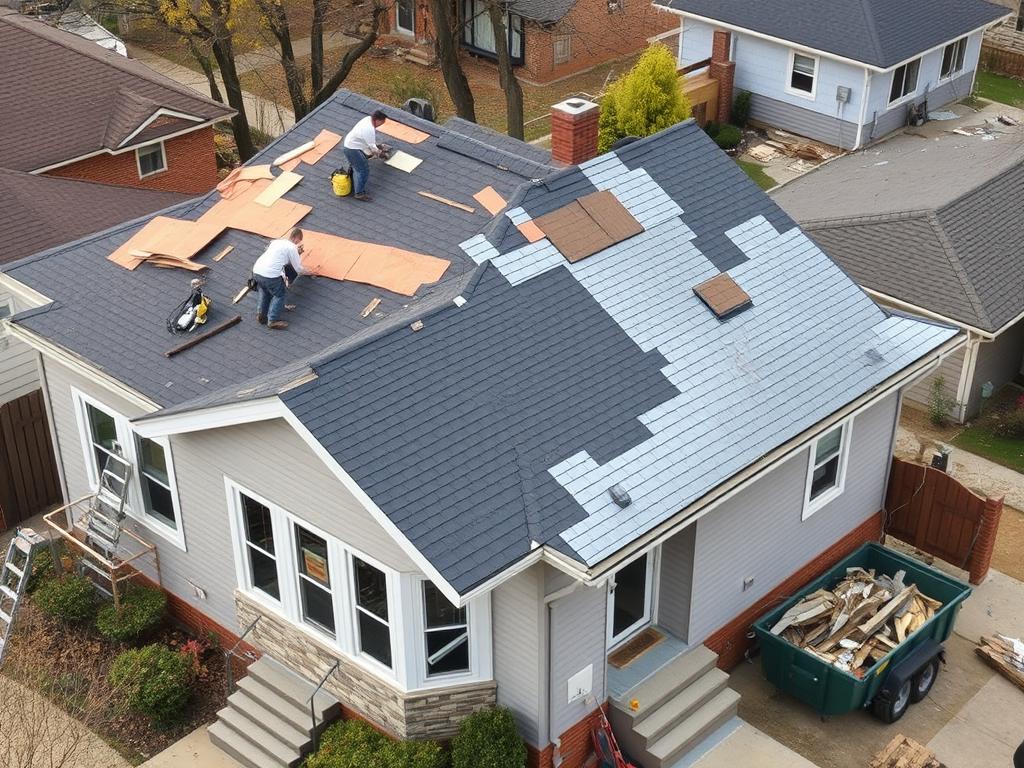 Roof replacement in Chicago residential area Roof replacement in Chicago residential area