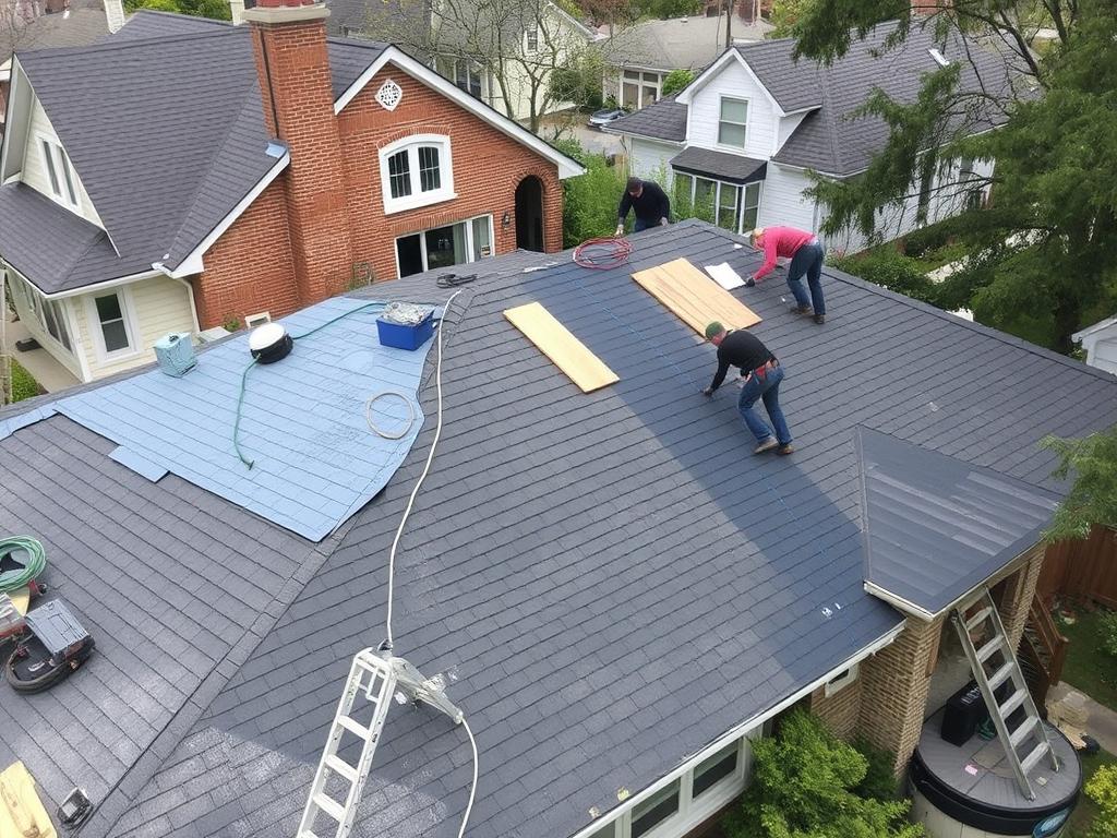 Roof replacement in Chicago residential neighborhood Roof replacement in Chicago residential neighborhood