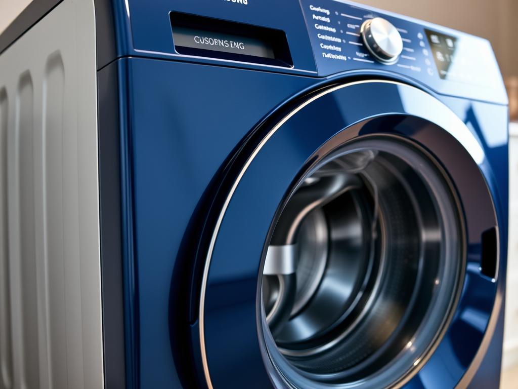Samsung Bespoke AI washing machine in navy blue finish with customizable front panel Samsung Bespoke AI washing machine in navy blue finish with customizable front panel
