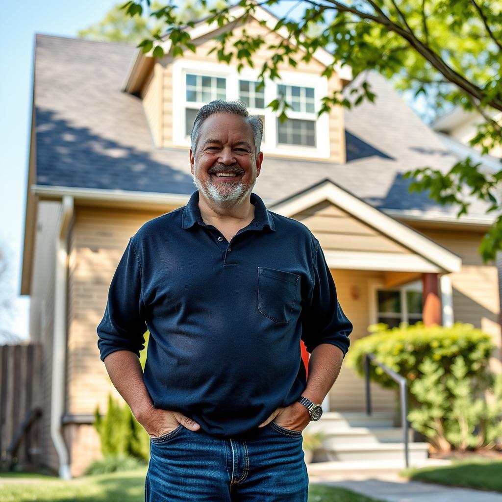 Satisfied Chicago roofing customer standing in front of their home Satisfied Chicago roofing customer standing in front of their home