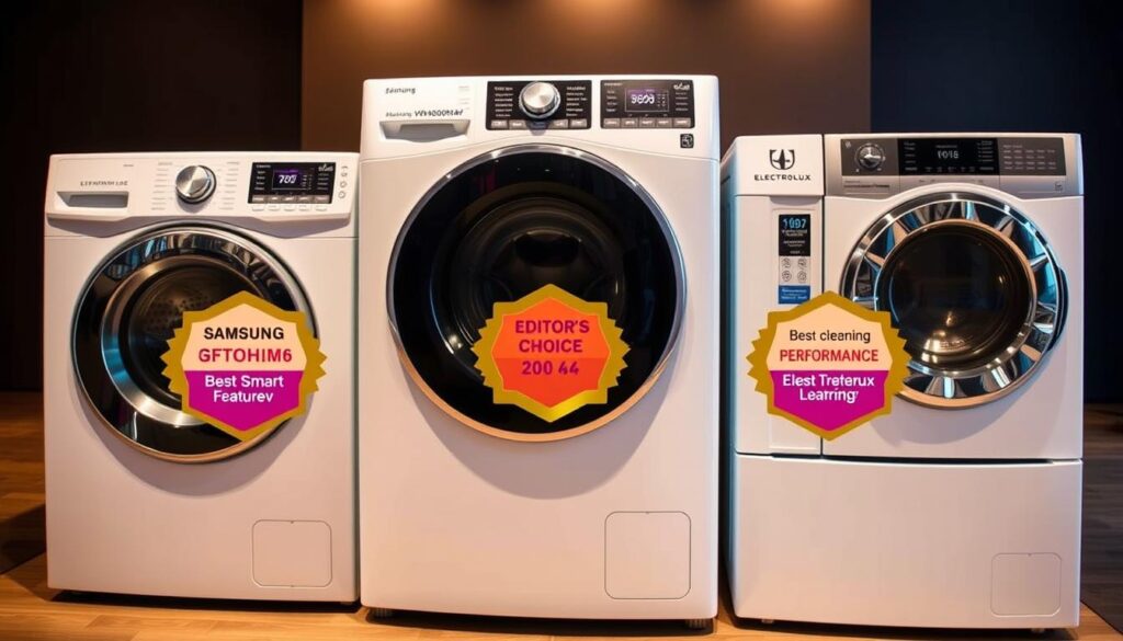 Showcase of the top 3 washing machines from our top 10 washing machines in 2025 list with award badges Showcase of the top 3 washing machines from our top 10 washing machines in 2025 list with award badges