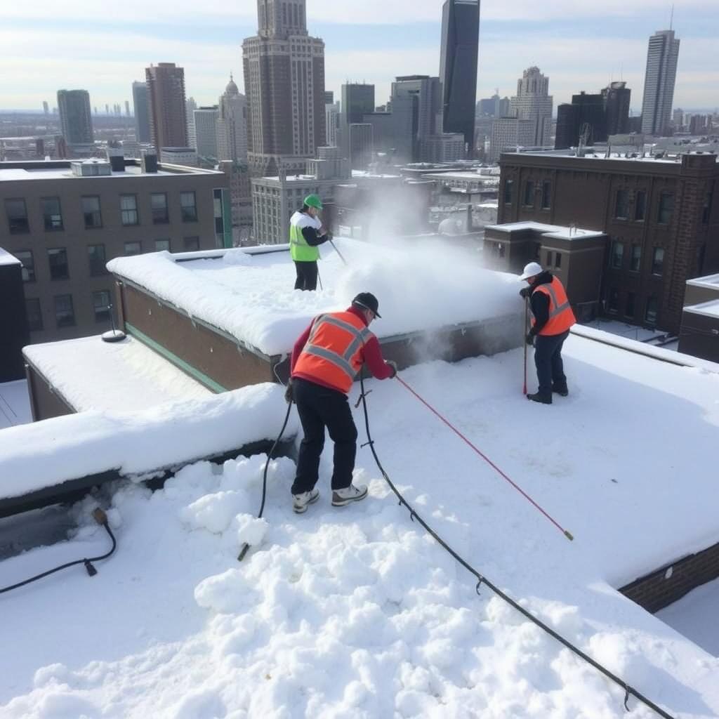 Snow and ice removal from Chicago rooftop Snow and ice removal from Chicago rooftop