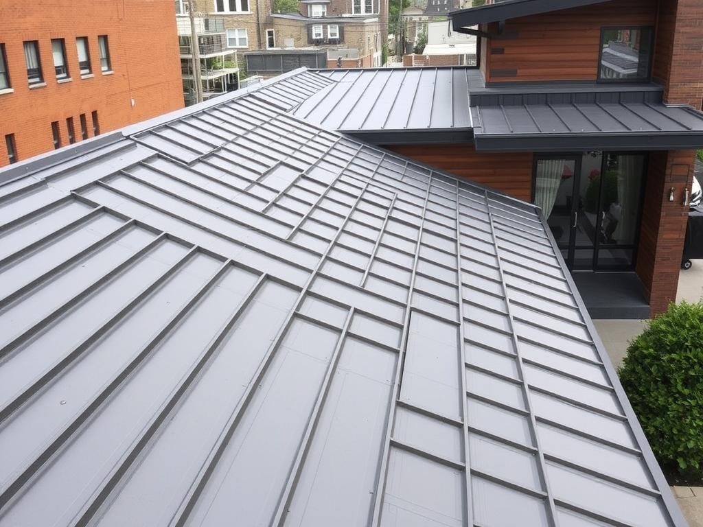Standing seam metal roof on modern Chicago residence