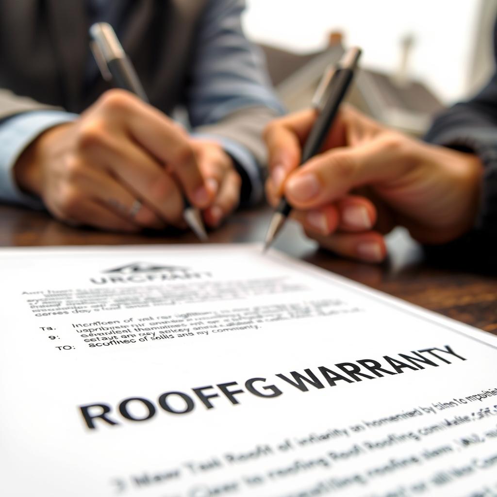 Chicago roofing warranty document being signed Chicago roofing warranty document being signed